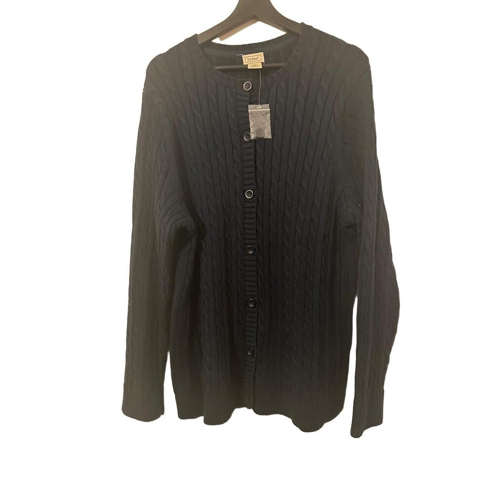 L.L.Bean Cardigan Womans Size 3X Navy Cable Knit Button Front Crew Neck